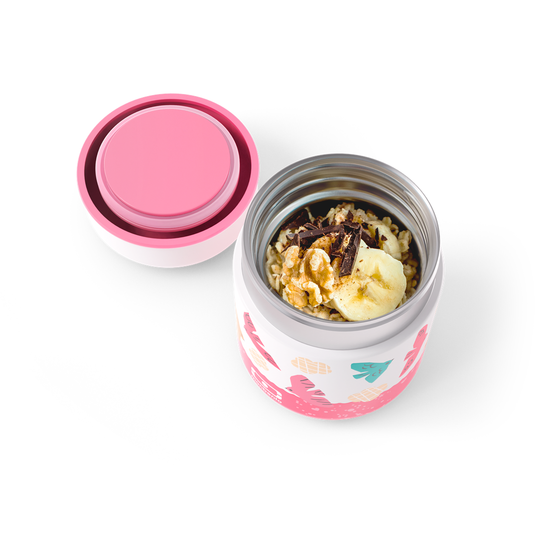 Monbento Capsule Birds – termos dla dzieci 280 ml. Utrzymuje ciepło do 5 h, 100% szczelny i lekki. Idealny na zupę, owsiankę czy makaron w podróży, wzór: ptaszki