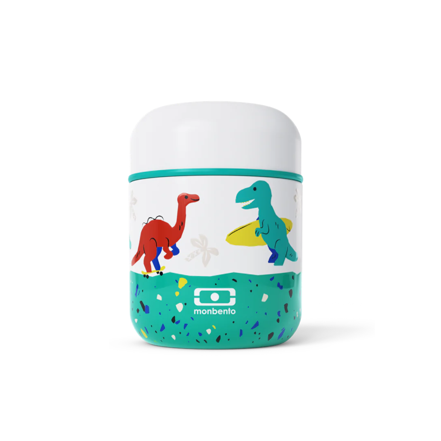 Monbento Capsule Dino – termos dla dzieci 280 ml. Utrzymuje ciepło do 5 h, 100% szczelny i lekki. Idealny na zupę, owsiankę czy makaron w podróży, wzór: dinozaury