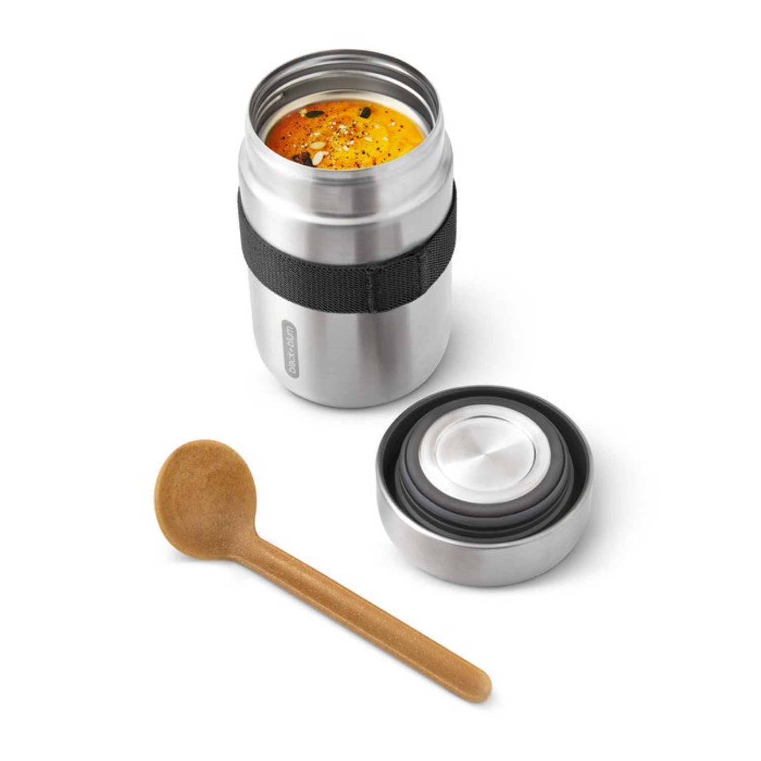 Black+Blum Flask Food 400 ml – czarny termos obiadowy ze stali nierdzewnej, szczelny, elegancki i trwały. Ciepło do 6h, zimno do 8h