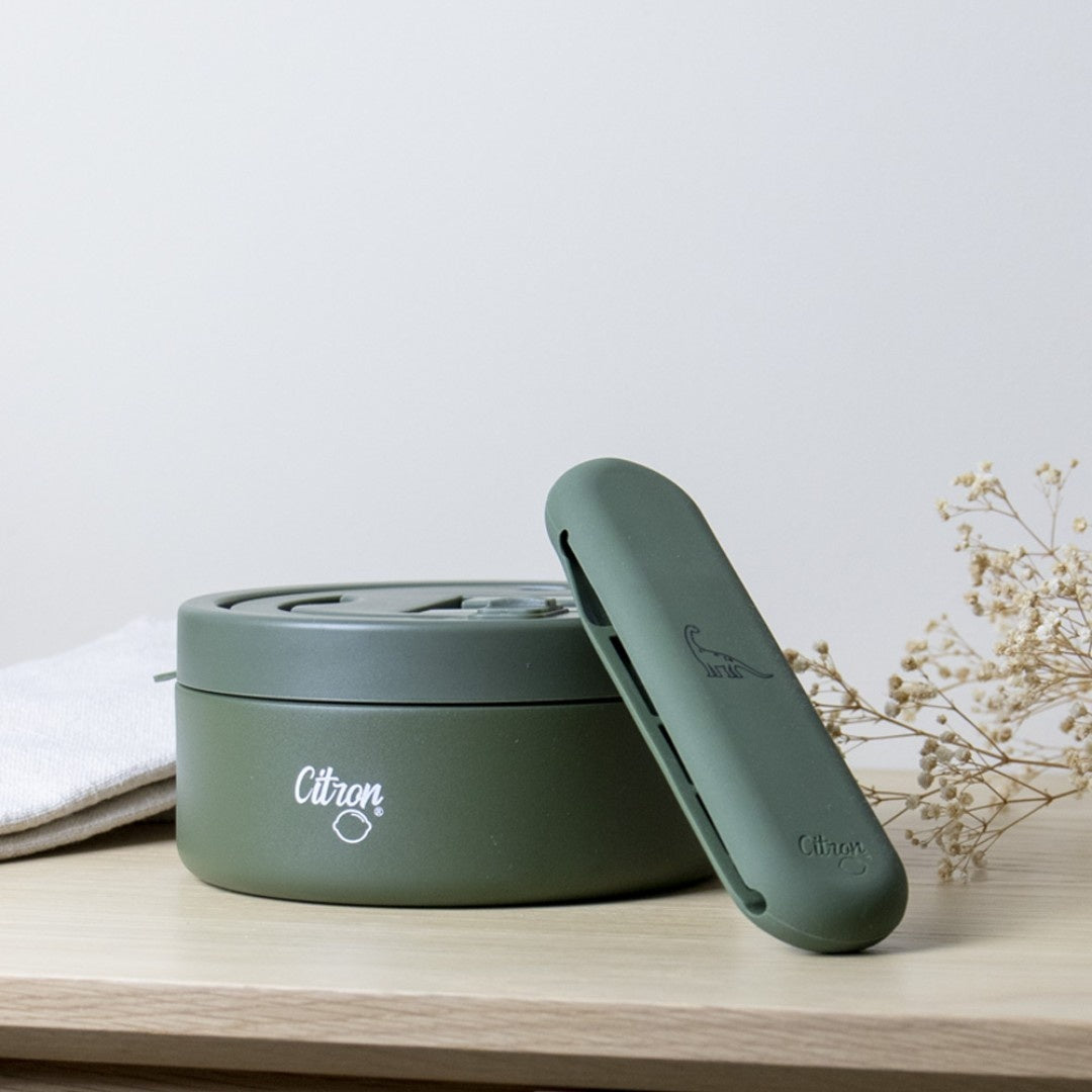 Termos obiadowy Citron 400 ml Olive Green z podziałką – stal nierdzewna, szczelny, oliwkowy, bez BPA, ciepło do 5h, zimno do 7h