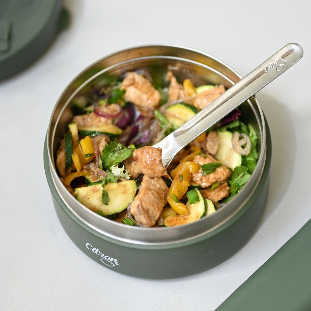 Termos obiadowy Citron 400 ml Olive Green z podziałką – stal nierdzewna, szczelny, oliwkowy, bez BPA, ciepło do 5h, zimno do 7h