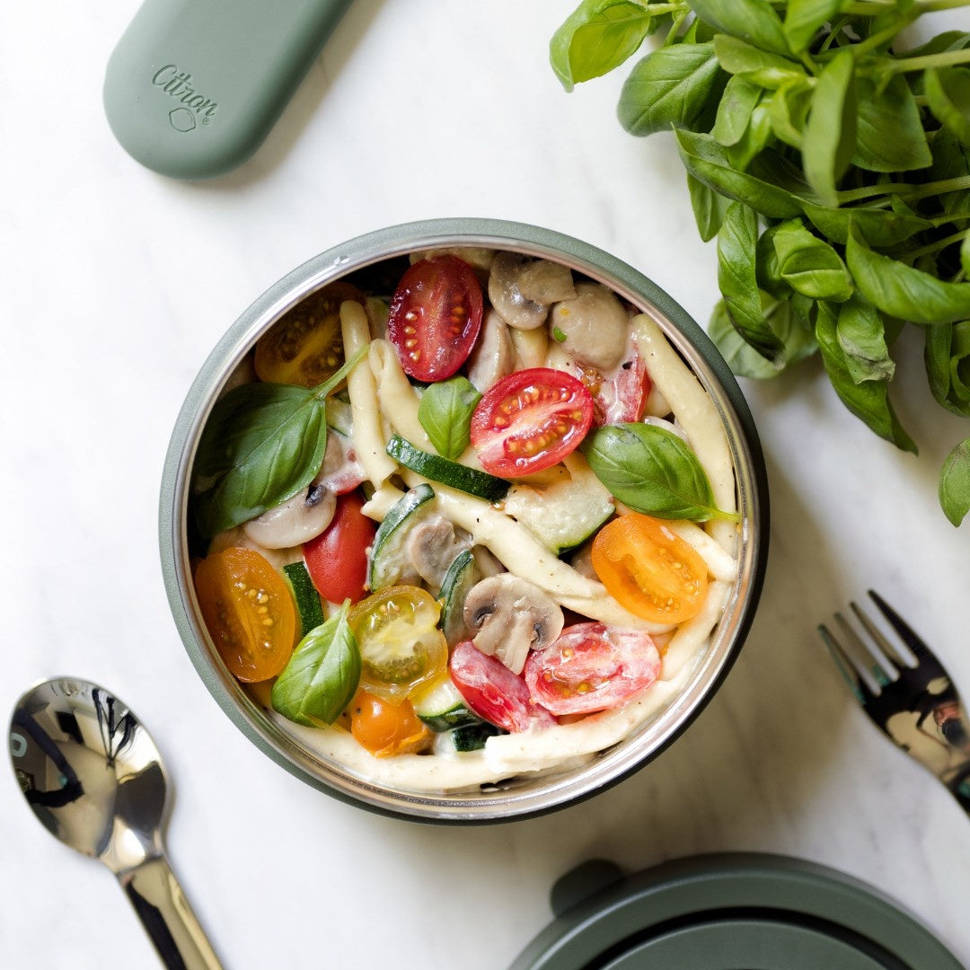 Termos obiadowy Citron 400 ml Olive Green z podziałką – stal nierdzewna, szczelny, oliwkowy, bez BPA, ciepło do 5h, zimno do 7h