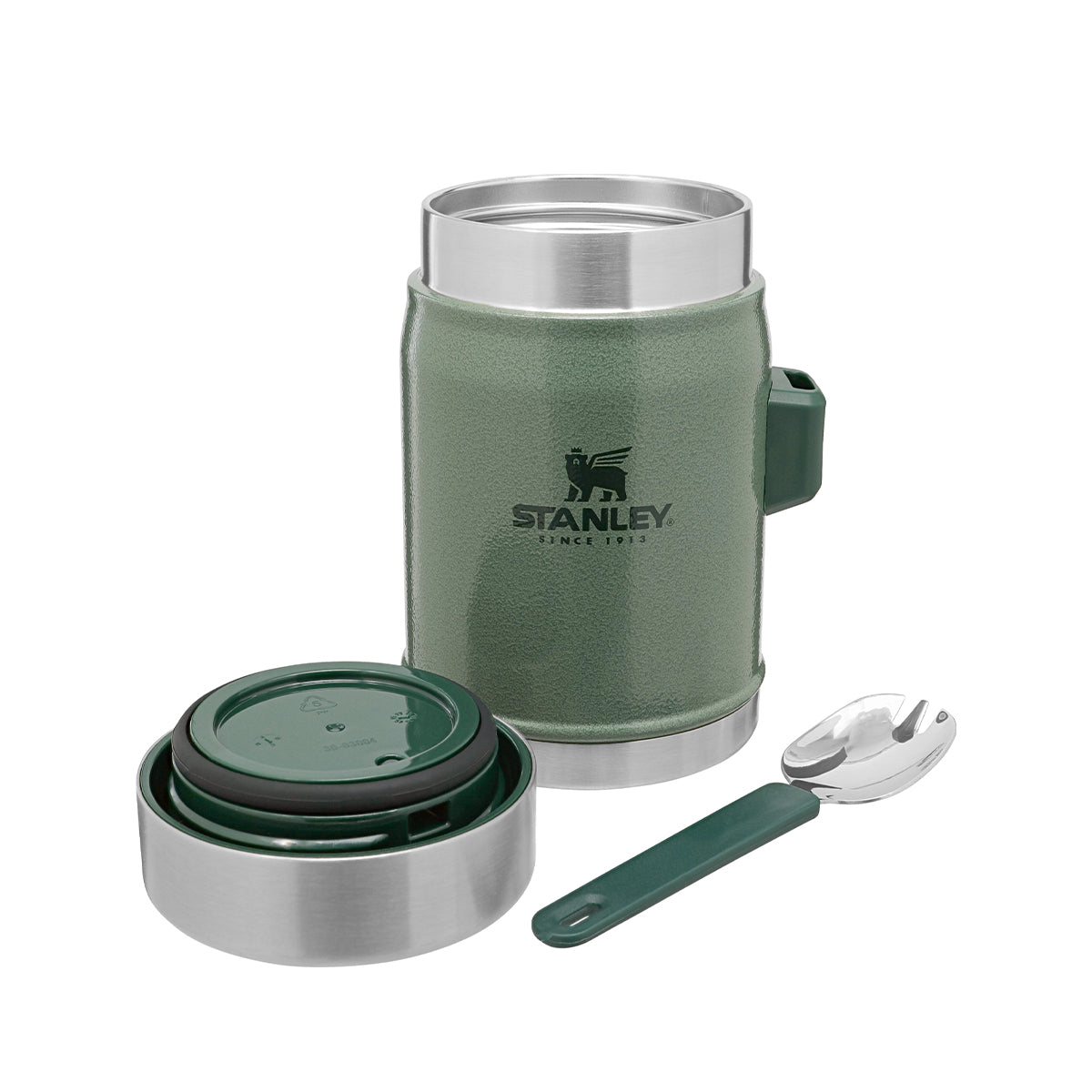 Zielony termos obiadowy Stanley Classic 400 ml – kompaktowy, z izolacją i łyżką.

