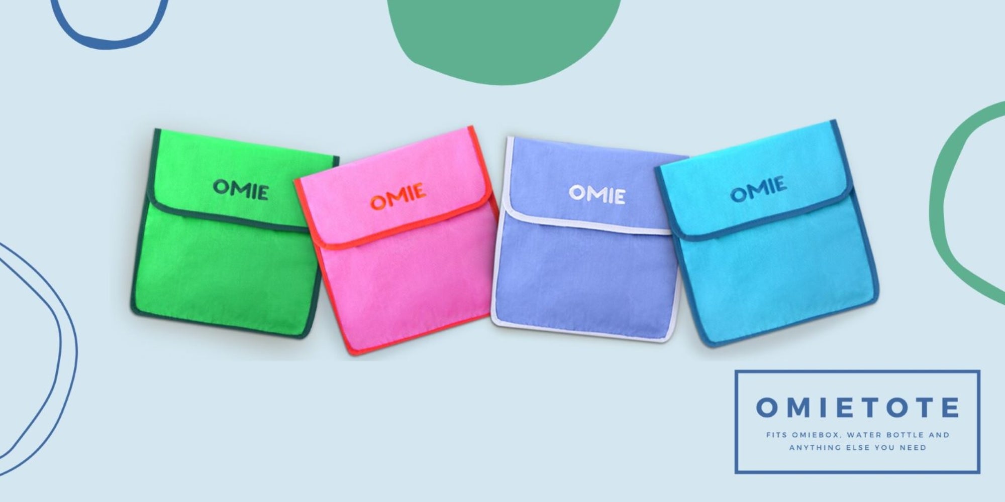 Fioletowa torba lunchowa dla dzieci OmieTote – wodoodporna, składana, z kieszeniami i paskiem na ramię.