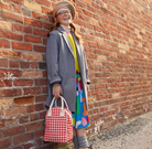 Bawełniana torba na drugie śniadanie Fluf Gingham Red z rączką