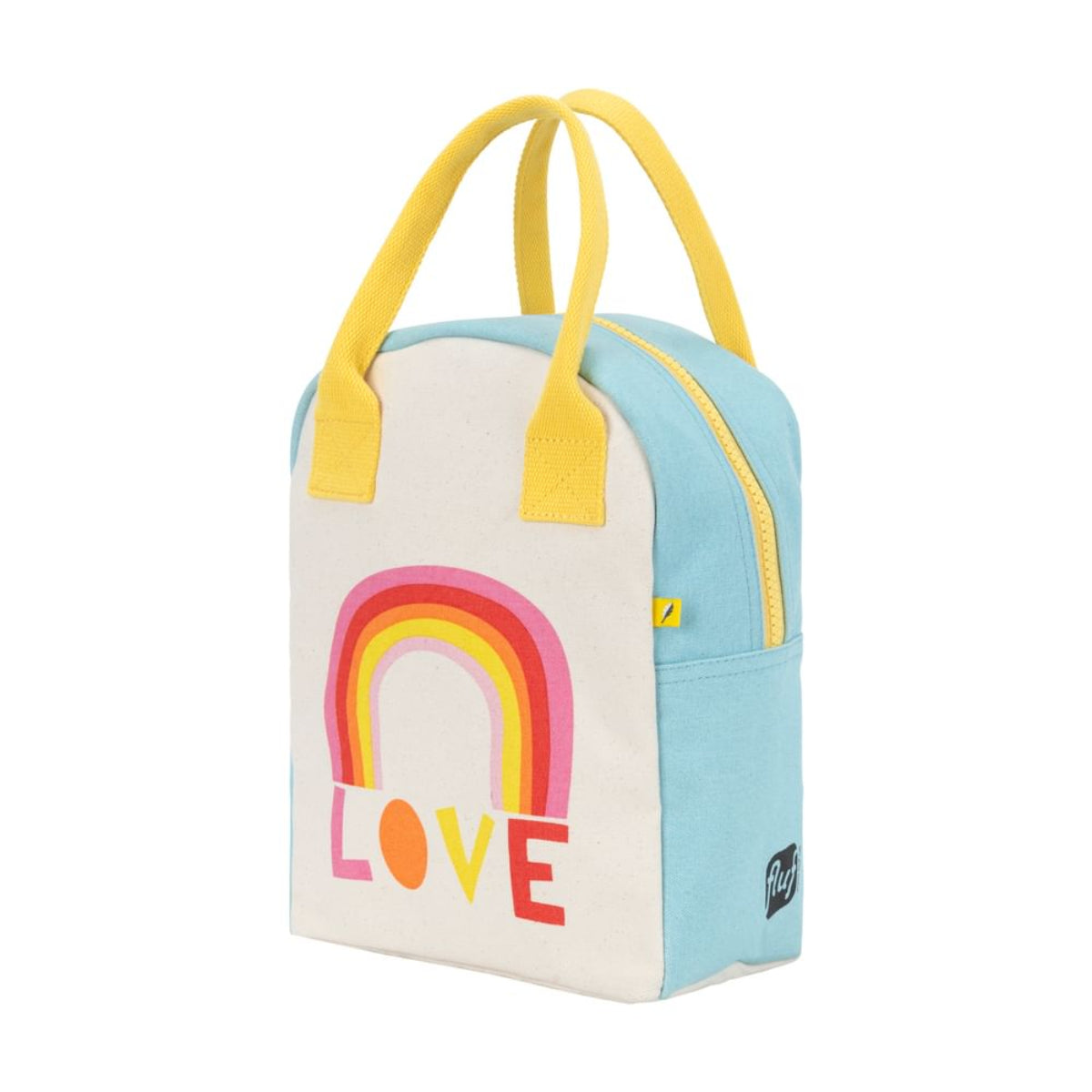 Torba termiczna na lunch Love – ekologiczna, pojemna, z bawełny organicznej i RPET, wodoodporna i lekka, kolor: niebieska/tęcza