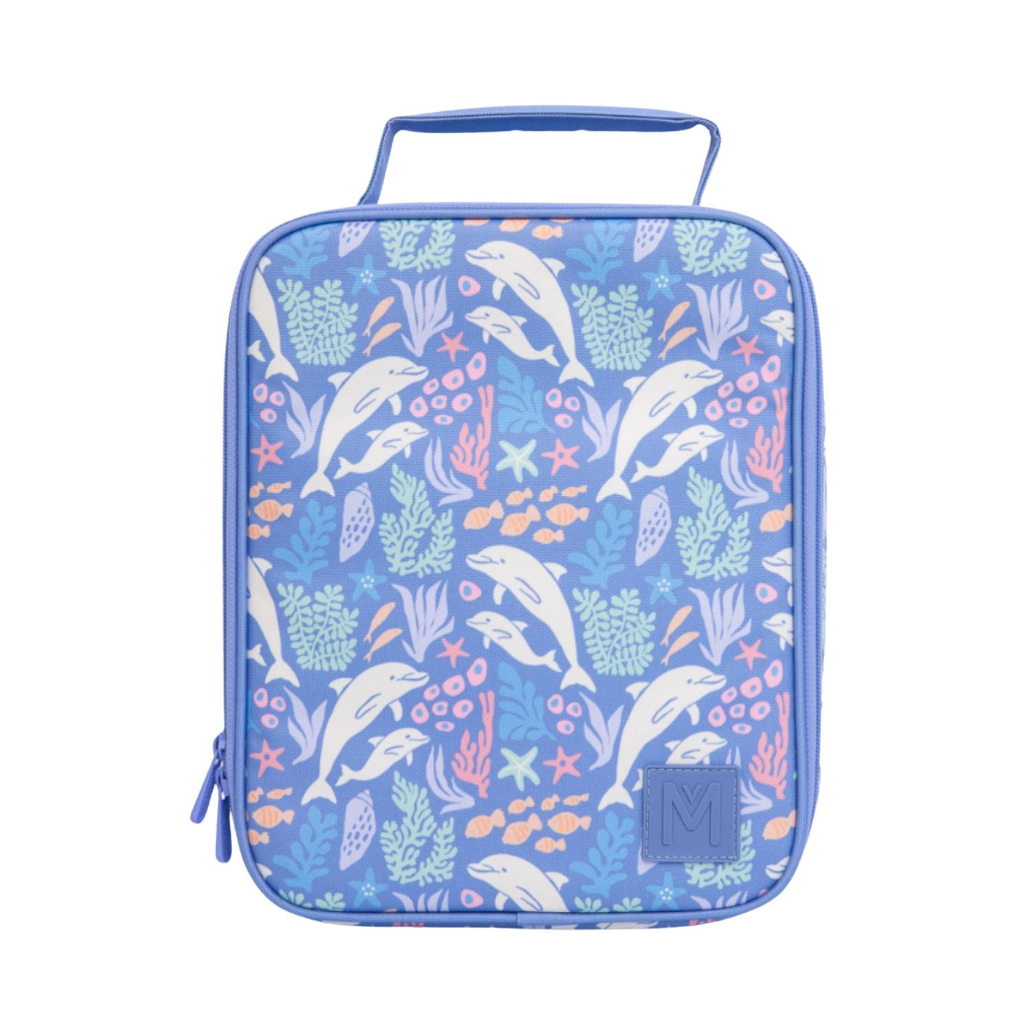 Duża torba termiczna MontiiCo Lunch Bag L Dolphin Dreams z motywem delfinów