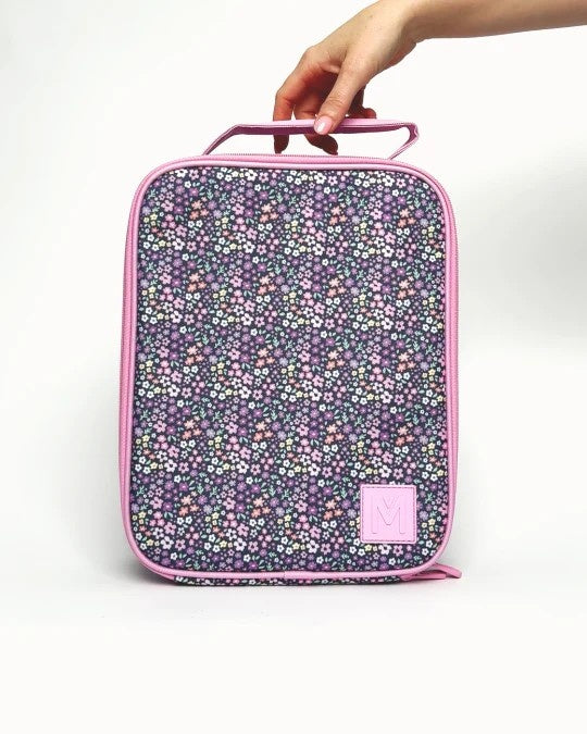 Pojemna torba na śniadanie z izolacją termiczną w wzorem różowej łąki Montiico Lunch Bag L