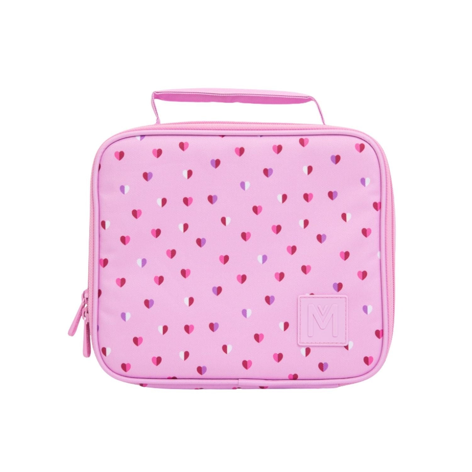Kompaktowa torba termiczna MontiiCo M Sweetheart w serca, idealna do plecaka szkolnego