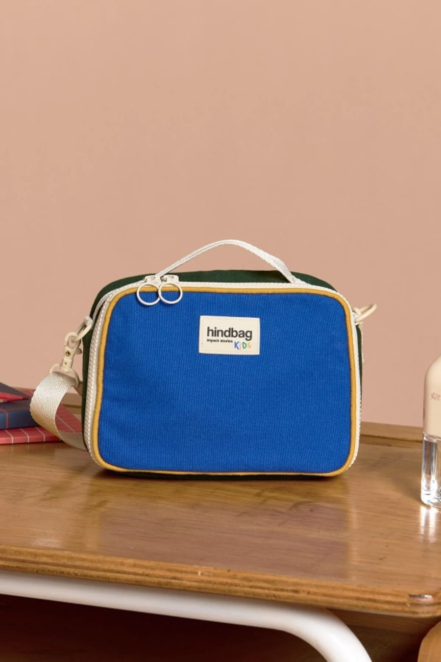 Torba termiczna z paskiem Elsa Hindbag - wygodna, eko, trwala, w stylu retro, izolacja termiczna, 100% bawełna organiczna, kolor: niebieski