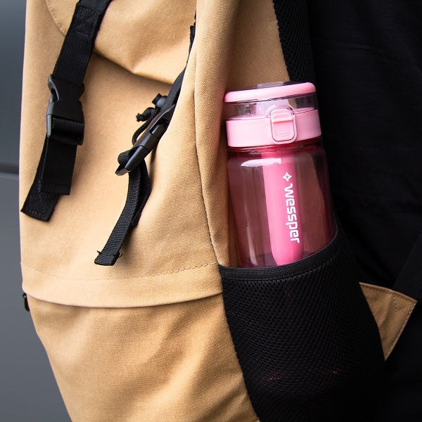 Wessper ActiveMax Pink  tritanowa butelka filtrująca 680 ml – filtr węglowy usuwa chlor, ze słomką, bez BPA, szczelna, stylowa, ekologiczna, kolor: różowa
