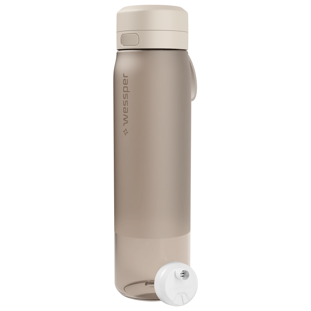 Wessper Actitex™ Beige – lekka, tritanowa butelka filtrująca z filtrem Actitex™, pojemna, 1 l,  wolna od BPA, odporna, szczelna i ekologiczna, kolor: beźowa