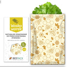 Woreczek na żywność BeePack Bees – wielorazowe opakowanie z bawełny,  antybakteryjny, bez plastiku, wzór: pszczoły