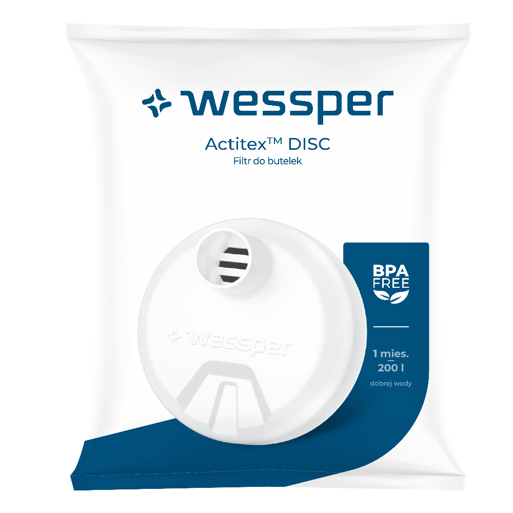 Wessper Actitex™ filtr do butelek 500 ml – usuwa chlor i zapachy, zachowuje minerały, wydajność do 200 l, pasuje do Wessper Actitex butelka tritanowych