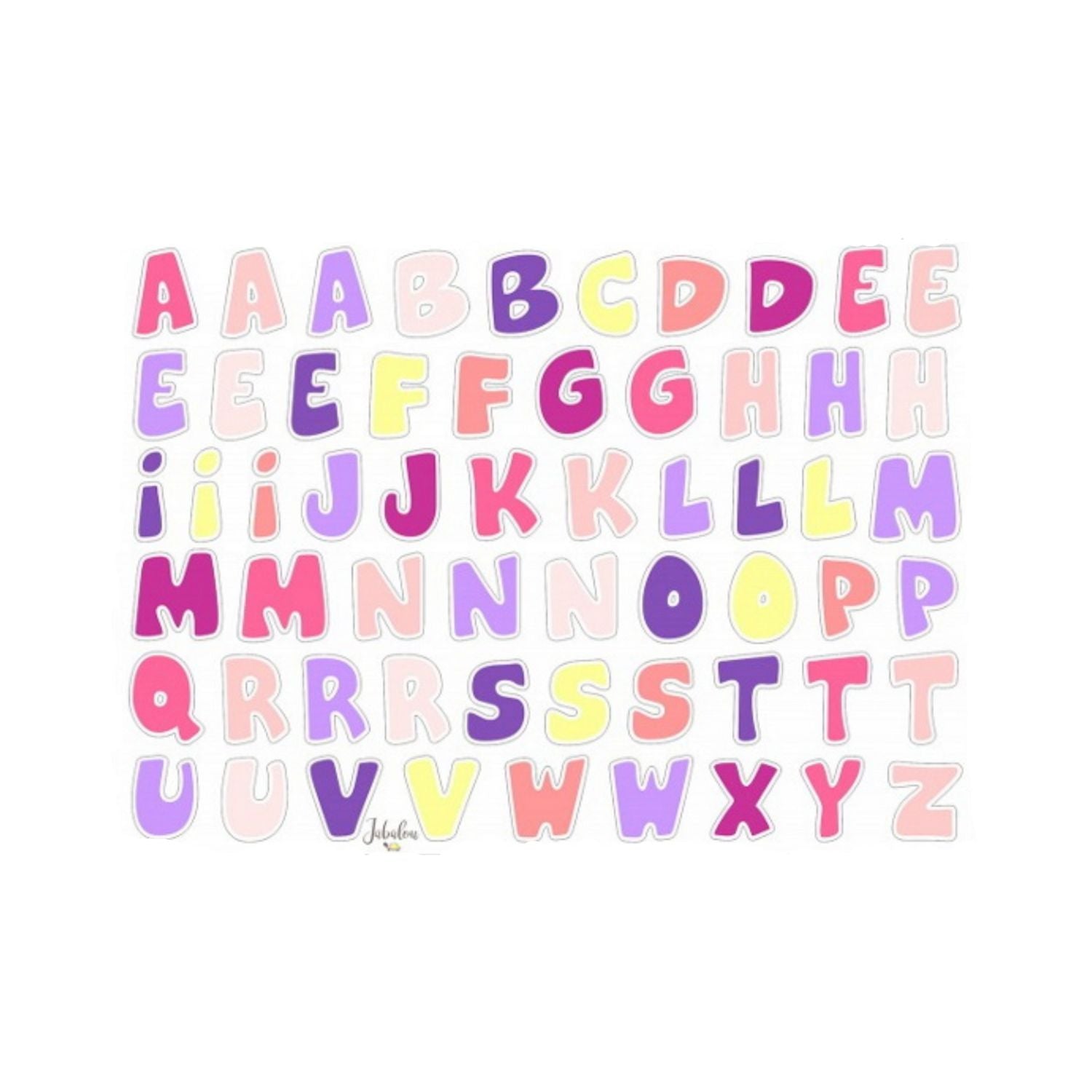 Kolorowe naklejki literki Jabalou, wodoodporne i trwałe, do podpisywania butelek i pojemników dla dzieci, wzór: różowe literki