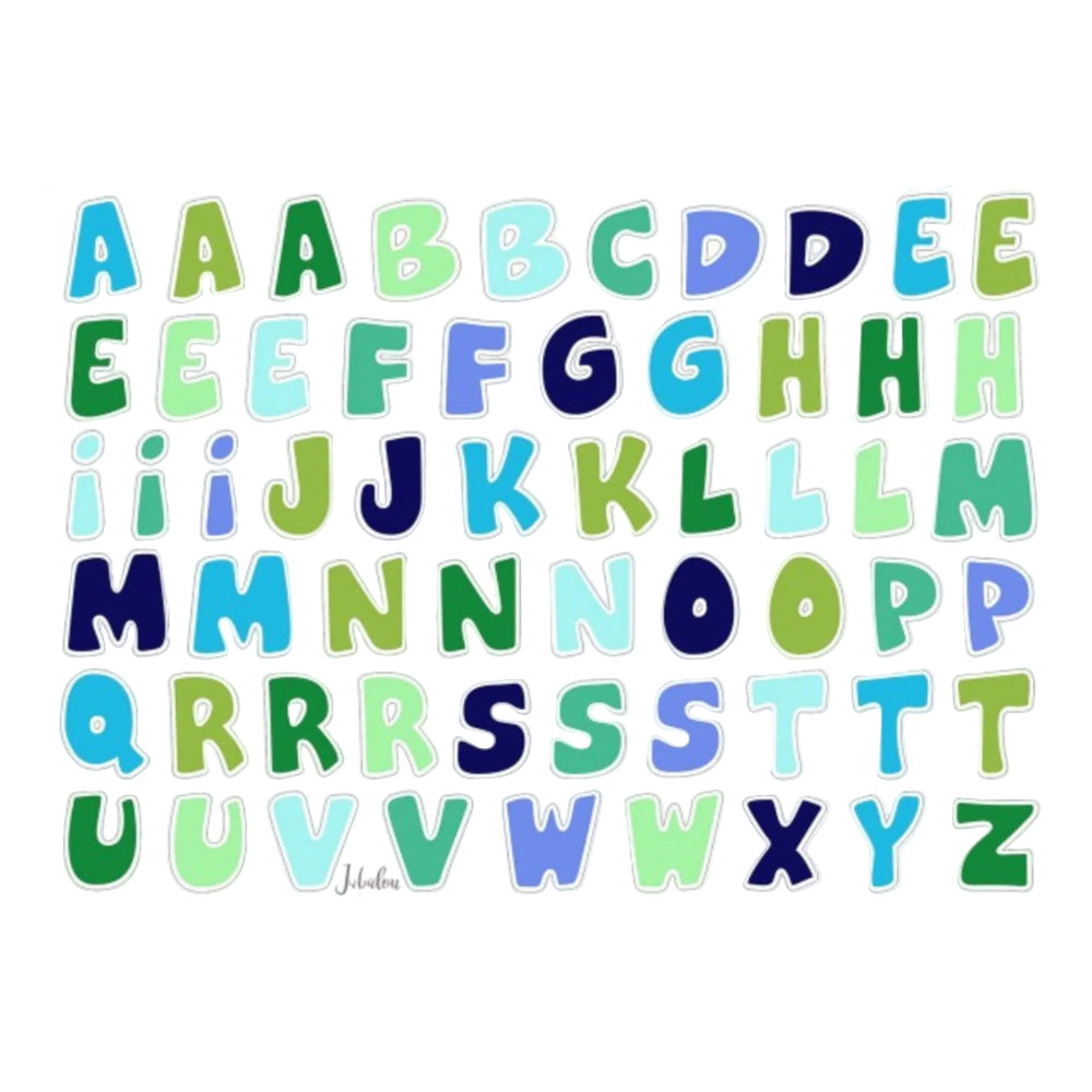 Kolorowe naklejki literki Jabalou, wodoodporne i trwałe, do podpisywania butelek i pojemników dla dzieci, wzór: niebieskie literki