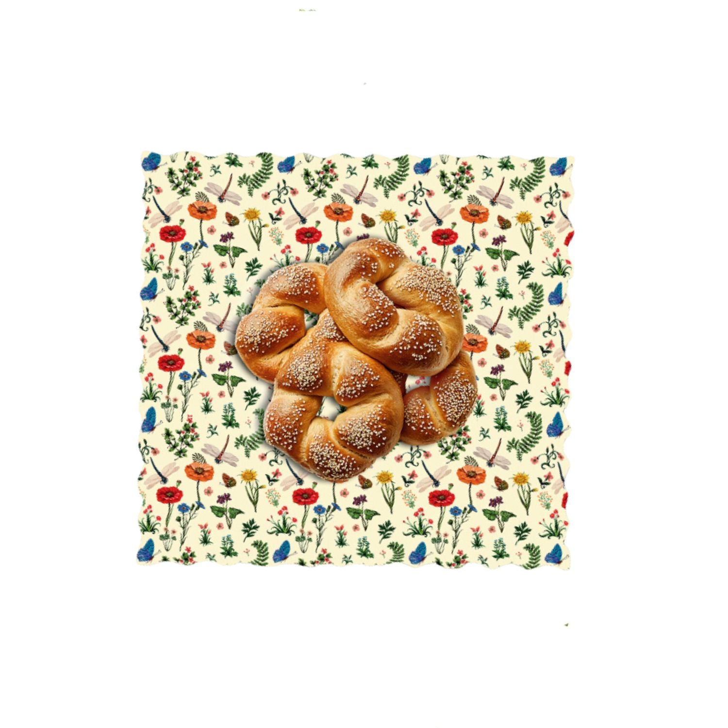 Woskowijka do kanapek BeePack® L – ekologiczne, wielorazowe opakowanie na żywność z naturalnych materiałów, zero plastiku, wzór: łąka