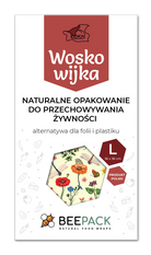 Woskowijka do kanapek BeePack® L – ekologiczne, wielorazowe opakowanie na żywność z naturalnych materiałów, zero plastiku, wzór: łąka