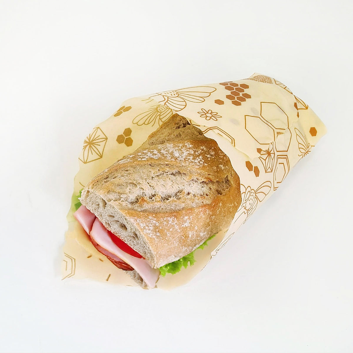 Woskowijka do kanapek BeePack® M – ekologiczne, wielorazowe opakowanie na żywność z naturalnych materiałów, zero plastiku, wzór: pszczoły