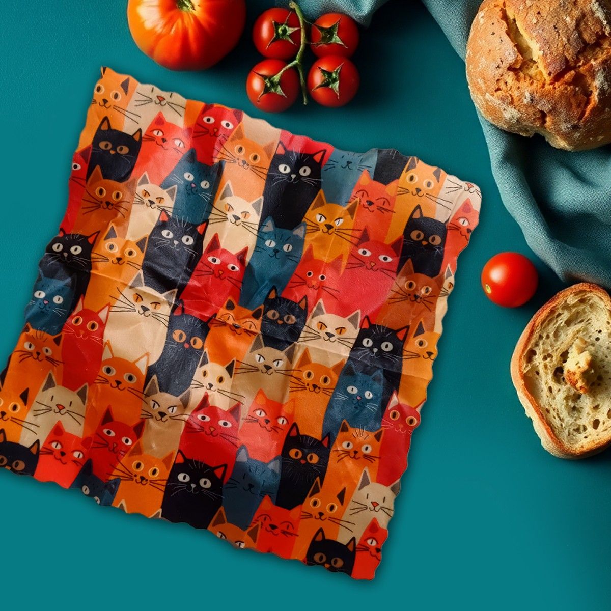 Woskowijka do kanapek BeePack® M Cats – ekologiczne, wielorazowe opakowanie na żywność z naturalnych materiałów, zero plastiku, wzór: koty