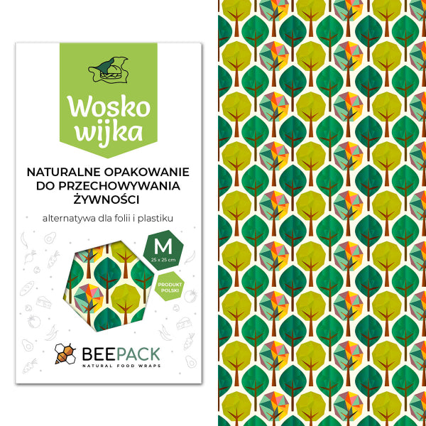 Woskowijka do kanapek BeePack® M – ekologiczne, wielorazowe opakowanie na żywność z naturalnych materiałów, zero plastiku, wzór: las