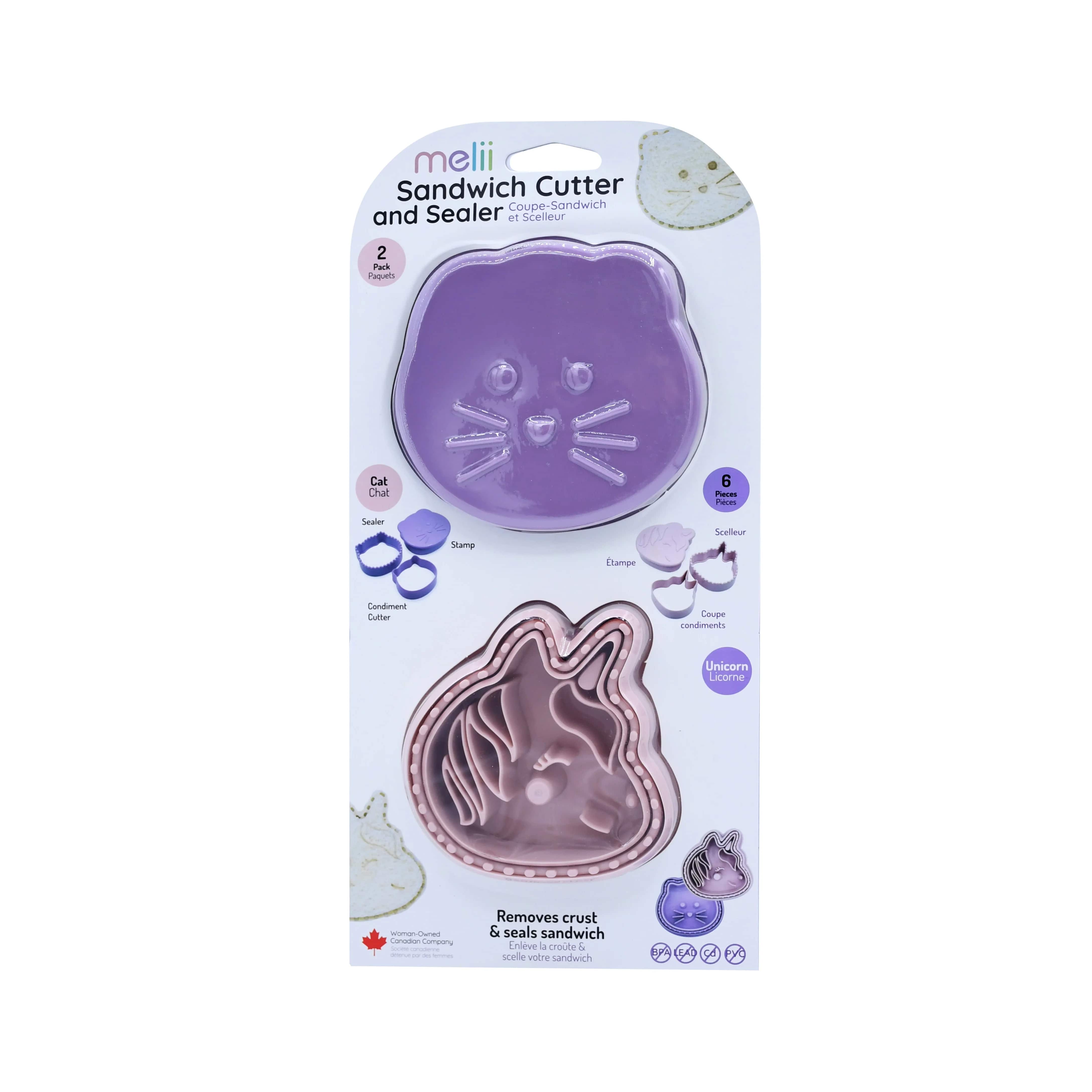 Wykrawacze do kanapek 3w1 Melii Unicorn+ Cat - wycina, łączy i odciska wzór, do pieczywa i ciastek, idealne dla niejadków, wzór: jednorożec/kot