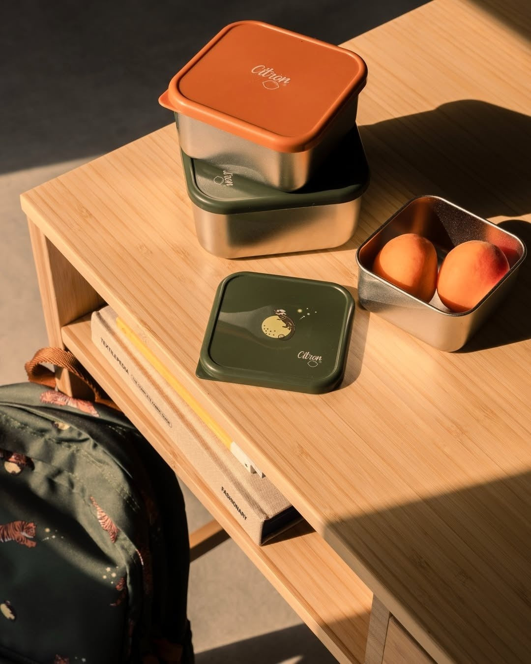 Zestaw 3 pojemników Citron Tiger ze stali nierdzewnej 550/350/220 ml, kompaktowe, bez BPA, idealne na przekąski i owoce, wzór: tygrys