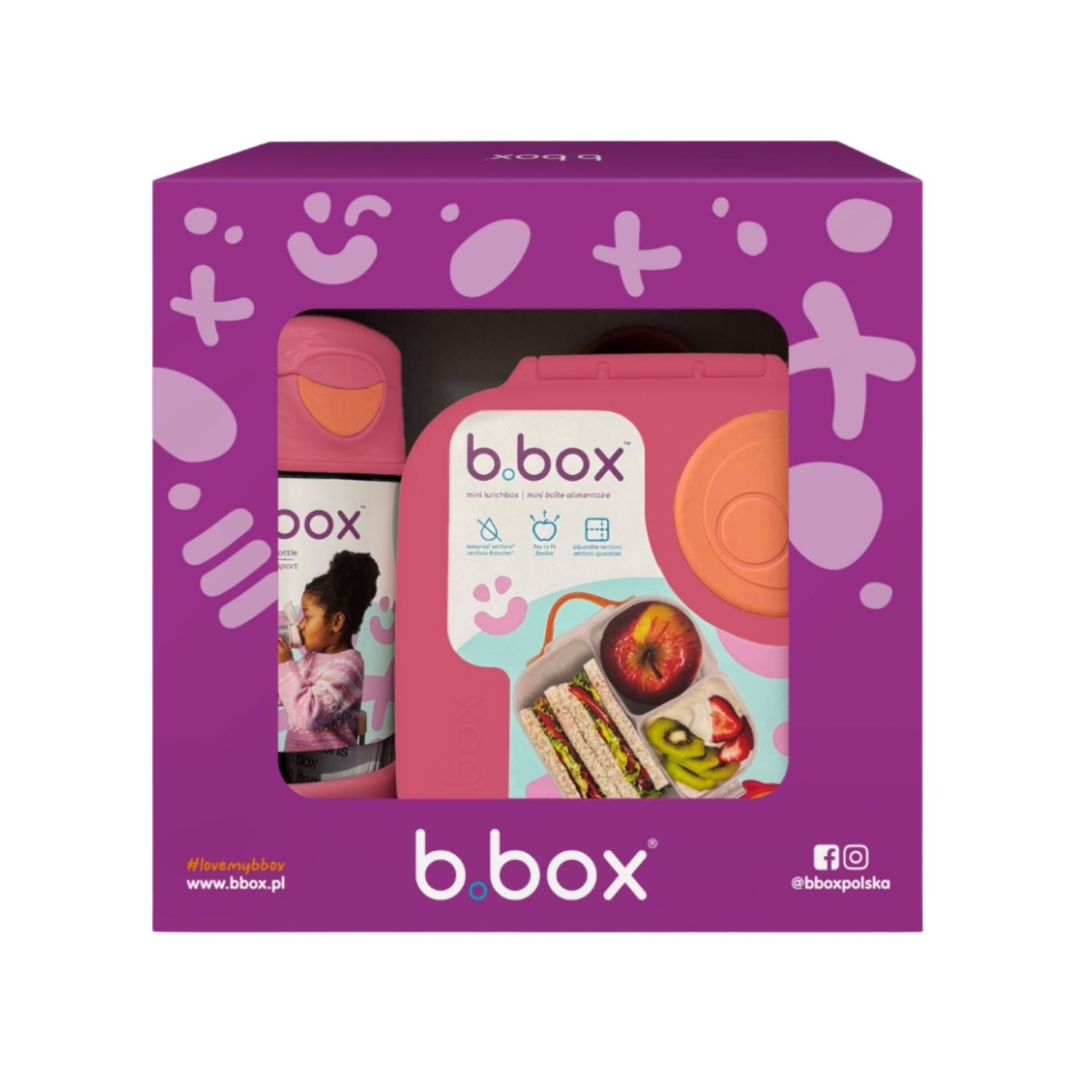 Różowy zestaw b.box Strawberry Shake – mini lunchbox i butelka tritanowa