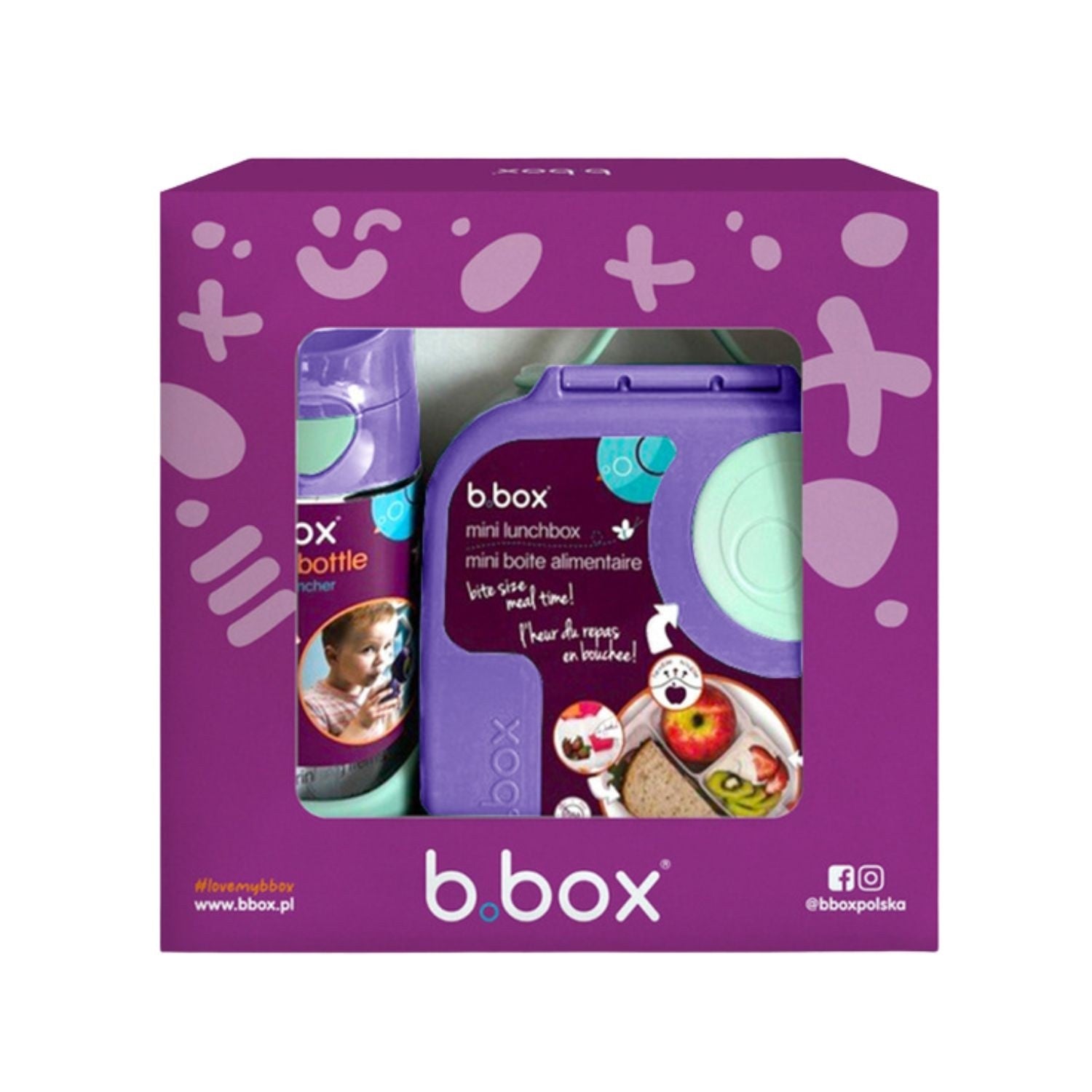 Fioletowy zestaw mini lunch box + butelka tritanowa ze słomką Lilac Pop - lekki, szczelny, wytrzymały tritan, idealny dla dzieci, dopasowany kolorystycznie, łatwe otwieranie, bezpieczne materiały