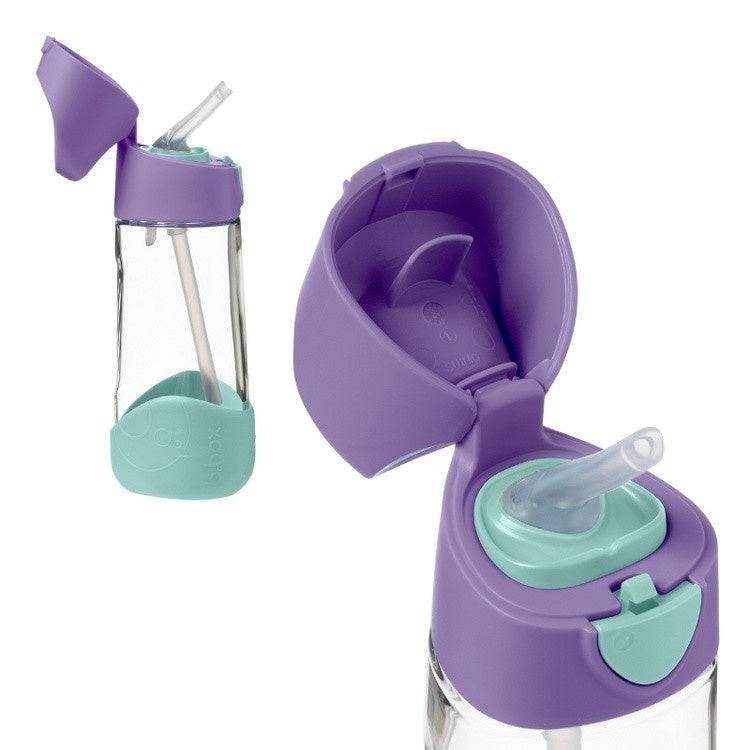 Fioletowy zestaw mini lunch box + butelka tritanowa ze słomką Lilac Pop - lekki, szczelny, wytrzymały tritan, idealny dla dzieci, dopasowany kolorystycznie, łatwe otwieranie, bezpieczne materiały