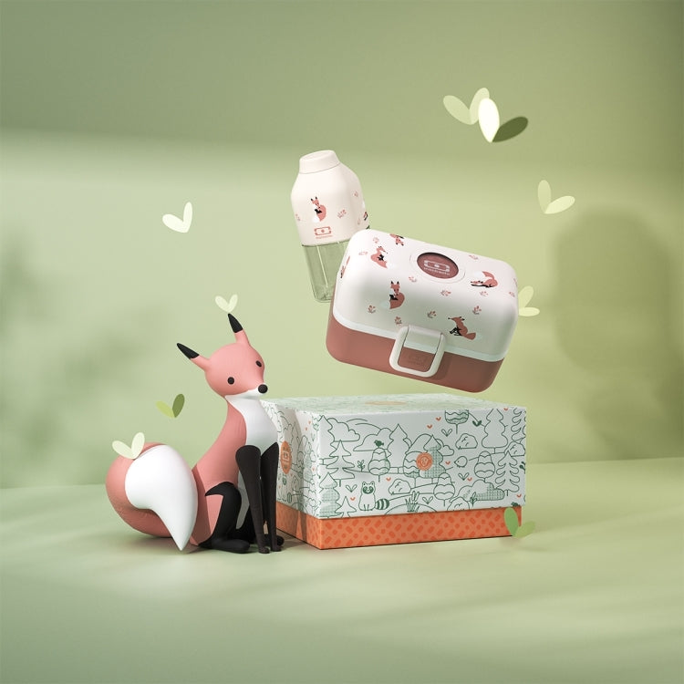 Monbento Kids Gift Box – zestaw lunchbox 850 ml i butelka 330 ml, bez BPA, lekki, bezpieczny i uroczy dla dzieci, wzór: fox