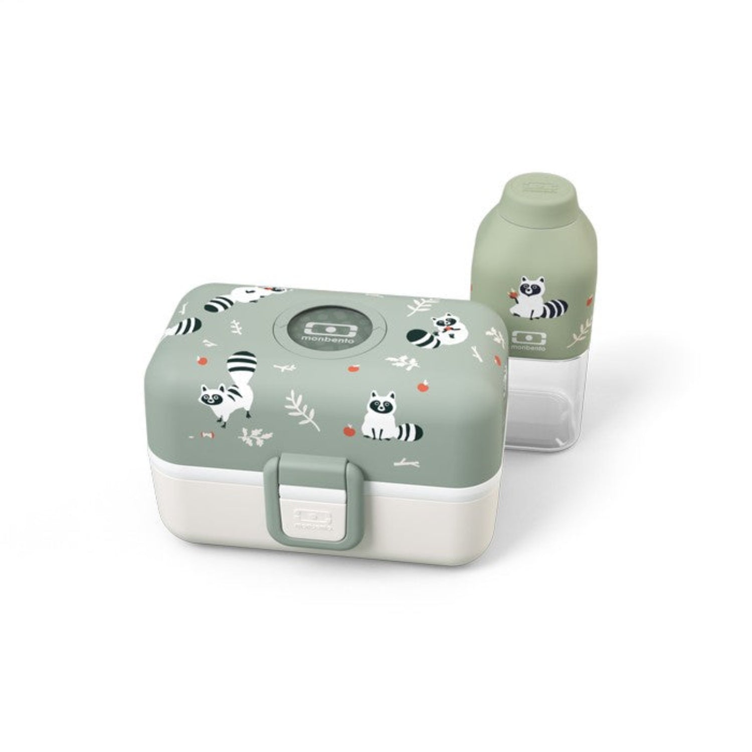 Monbento Kids Gift Box – zestaw lunchbox 850 ml i butelka 330 ml Racoon, bez BPA, lekki, bezpieczny i uroczy dla dzieci, wzór: racoon