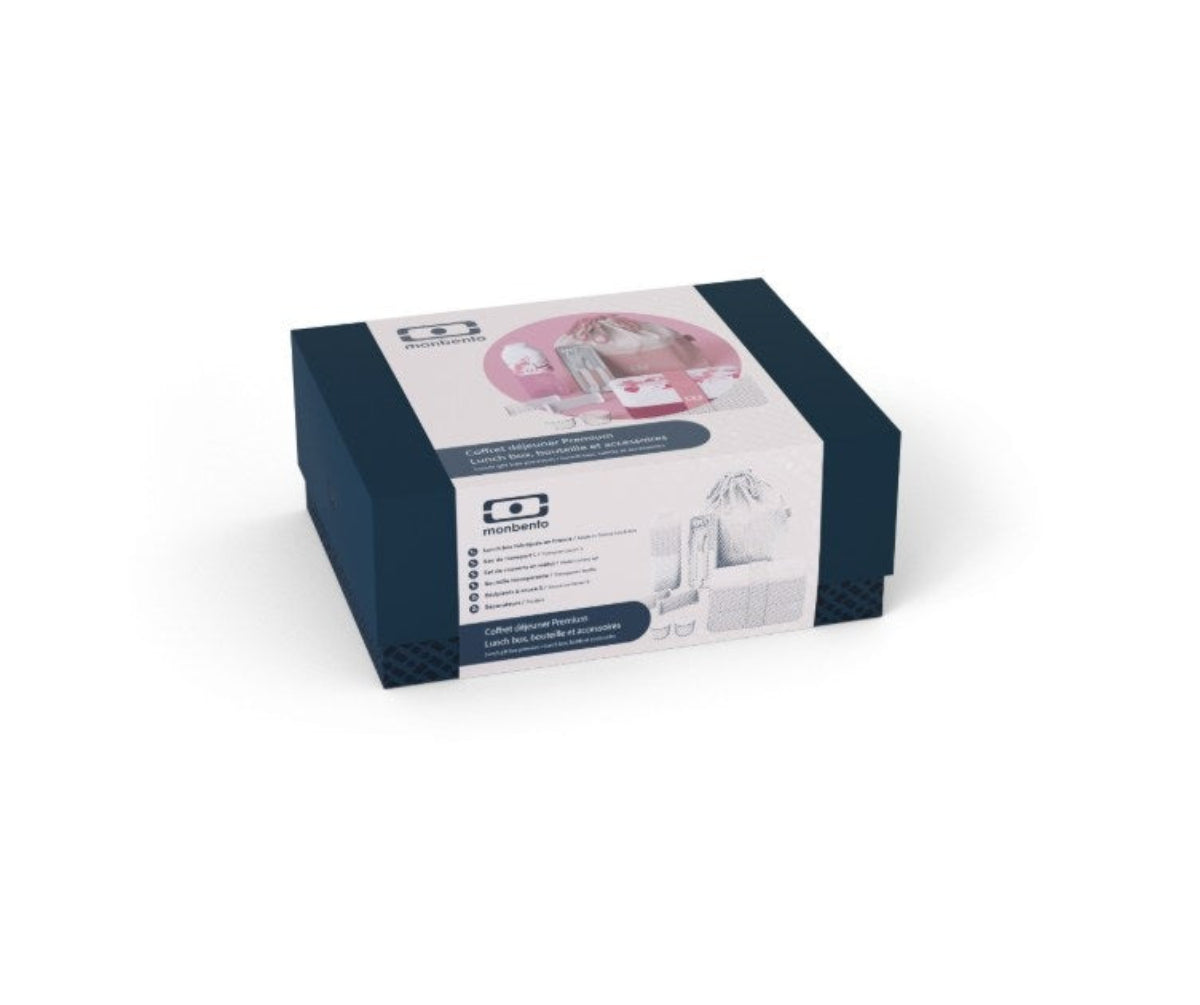 Monbento Gift Box Magnolia – zestaw prezentowy, lunchbox 1 L, butelka 0,5 L i torba, zestaw sztućców, szczelny, stylowy i idealny na prezent, kolor: różowy