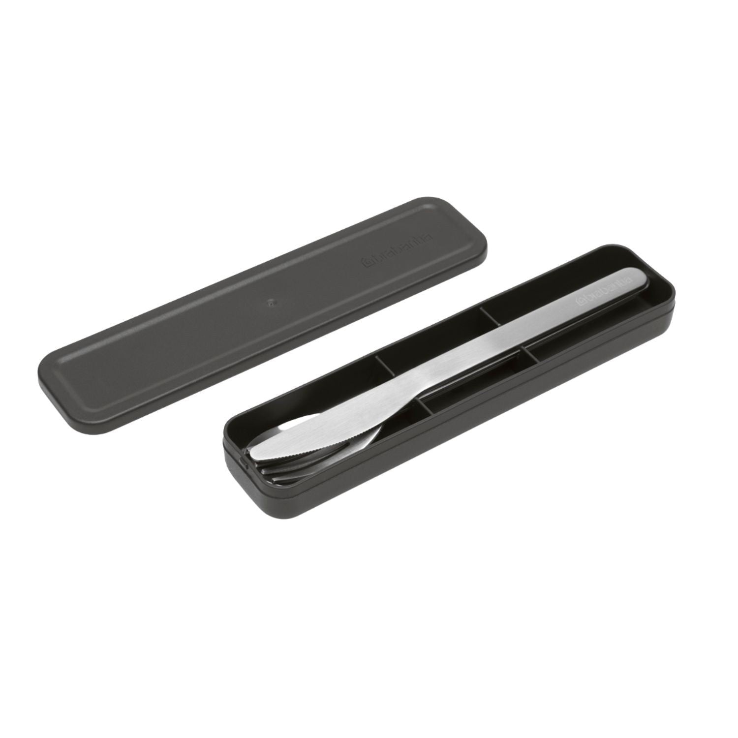 Zestaw sztućców Make&Take Dark Grey Brabantia - nóż, łyżka i widelec, stal nierdzewna, etui, wielokrotnego użytku,  kompaktowe, na wynos, kolor: czarny