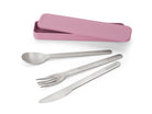 Zestaw sztućców Make&Take Lilac Pink od Brabantia - nóż, łyżka i widelec, stal nierdzewna, etui, wielokrotnego użytku,  kompaktowe, na wynos, kolor: różowy