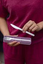 Zestaw sztućców Make&Take Lilac Pink od Brabantia - nóż, łyżka i widelec, stal nierdzewna, etui, wielokrotnego użytku,  kompaktowe, na wynos, kolor: różowy