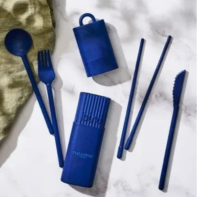 Sztućce Bini Kit z kompozytu włókien drzewnych w kolorze niebieskim