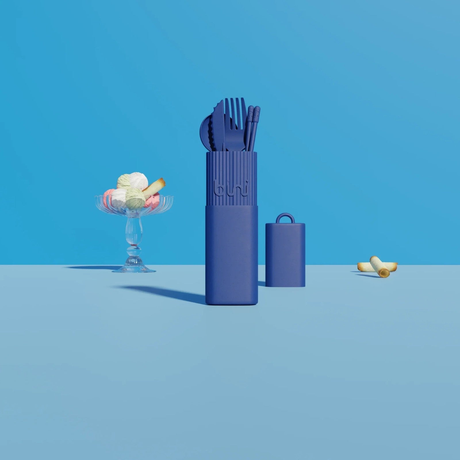 Ekologiczne sztućce bez BPA w niebieskim etui BiniKit 