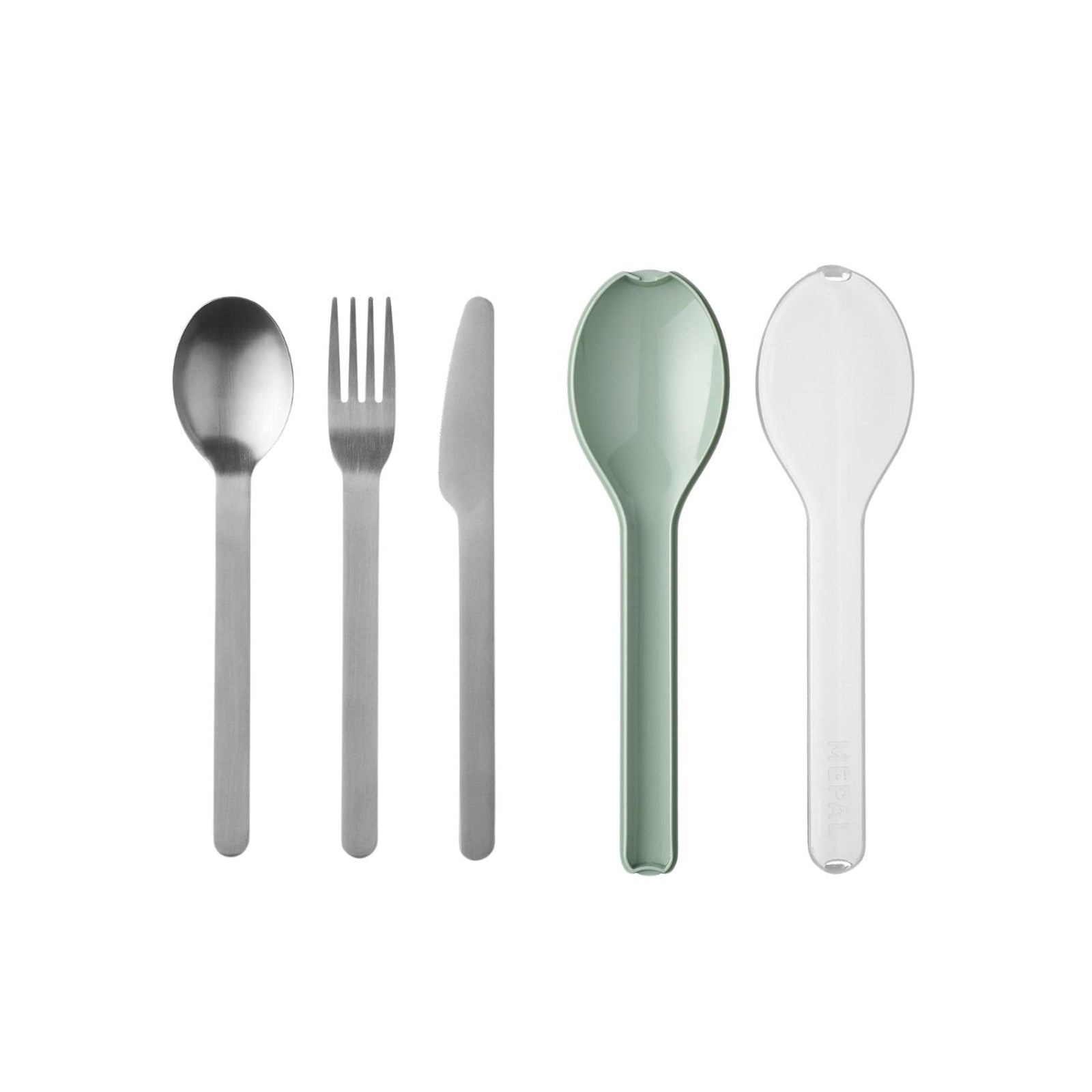 Mepal Ellipse zestaw sztućców w etui – widelec, nóż, łyżka, stal nierdzewna, kolor: nordic sage