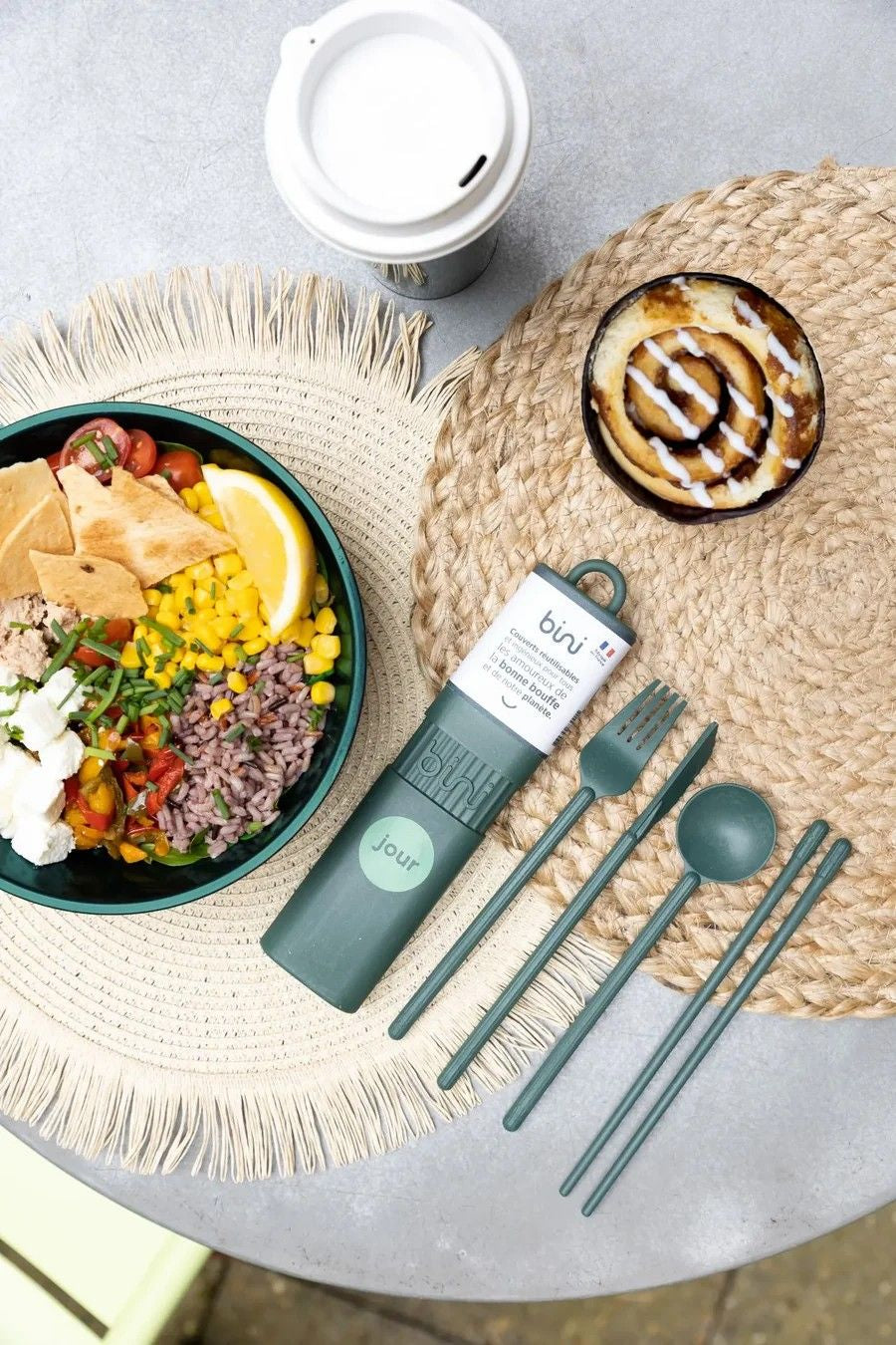 Sztućce Bini Kit z kompozytu włókien drzewnych w kolorze zielonym