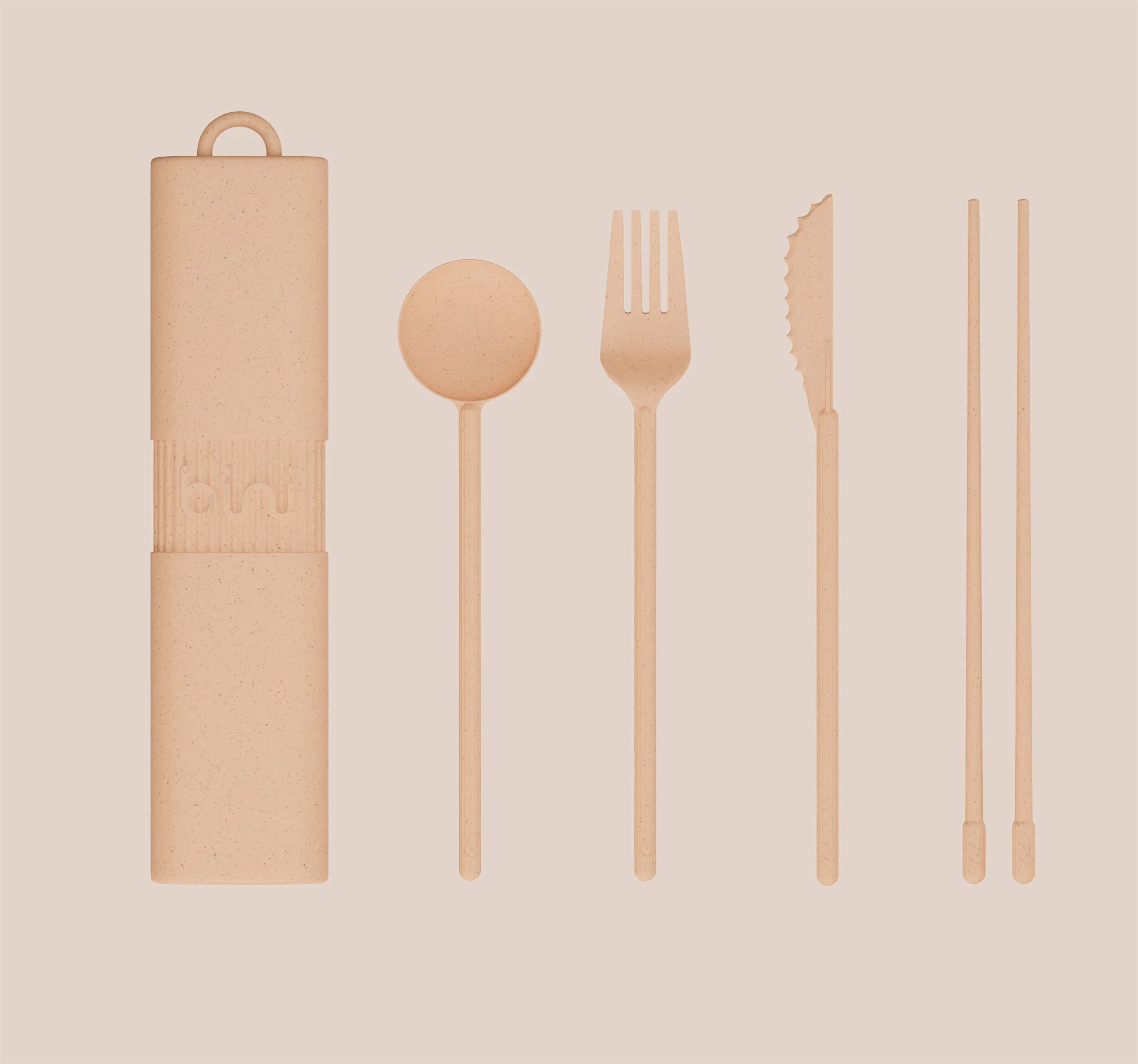 Kompaktowe sztućce wielorazowe Bini Kit w kolorze beżowym