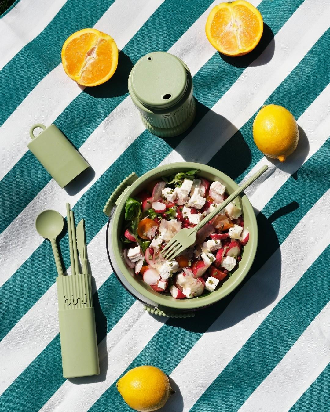 Sztućce Bini Kit z kompozytu włókien drzewnych w kolorze oliwkowym"