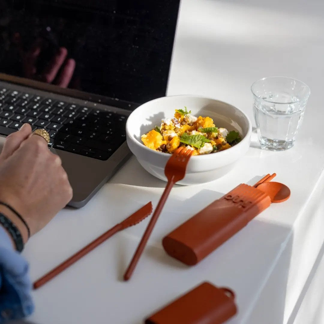 Sztućce wielorazowe do lunchu w pracy – Bini Kit Terracotta