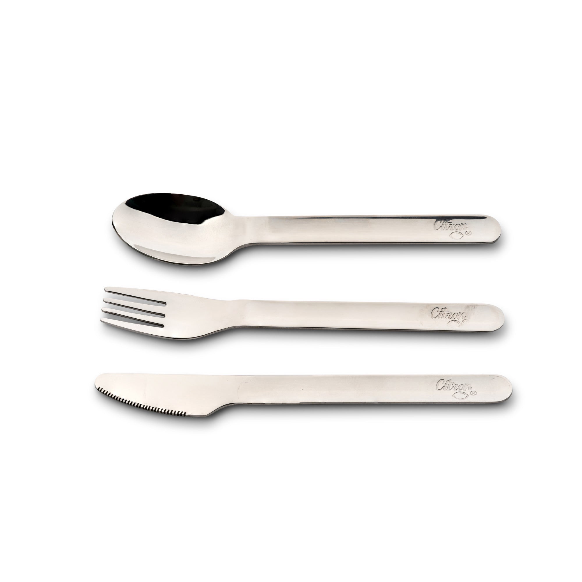 Zestaw sztućców Citron Black ze stali nierdzewnej 304 z silikonowym etui, kompaktowy, bez BPA, idealny do lunch boxa, kolor: czarny