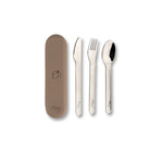 Zestaw sztućców Citron Brown ze stali nierdzewnej 304 z silikonowym etui, kompaktowy, bez BPA, idealny do lunch boxa, kolor: brązowy