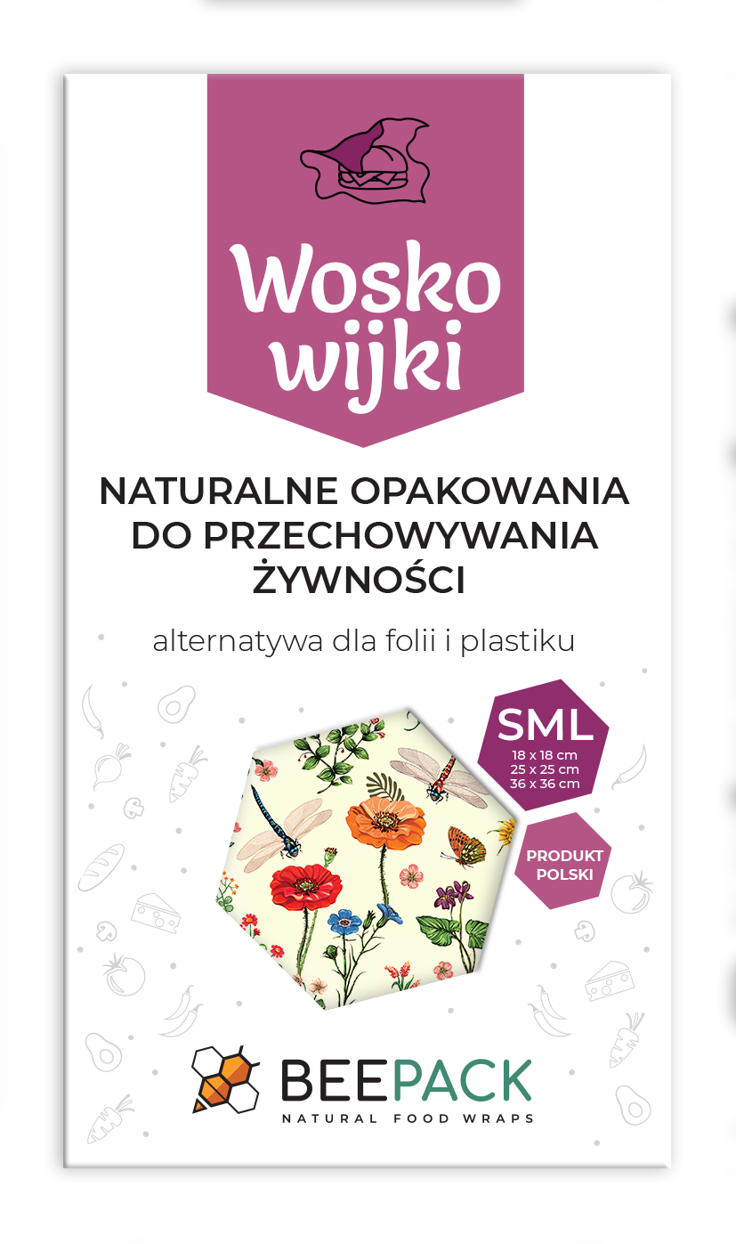 Zestaw woskowijek do kanapek BeePack®  – ekologiczne, wielorazowe opakowania na żywność z naturalnych materiałów, zero plastiku, wzór: łąka