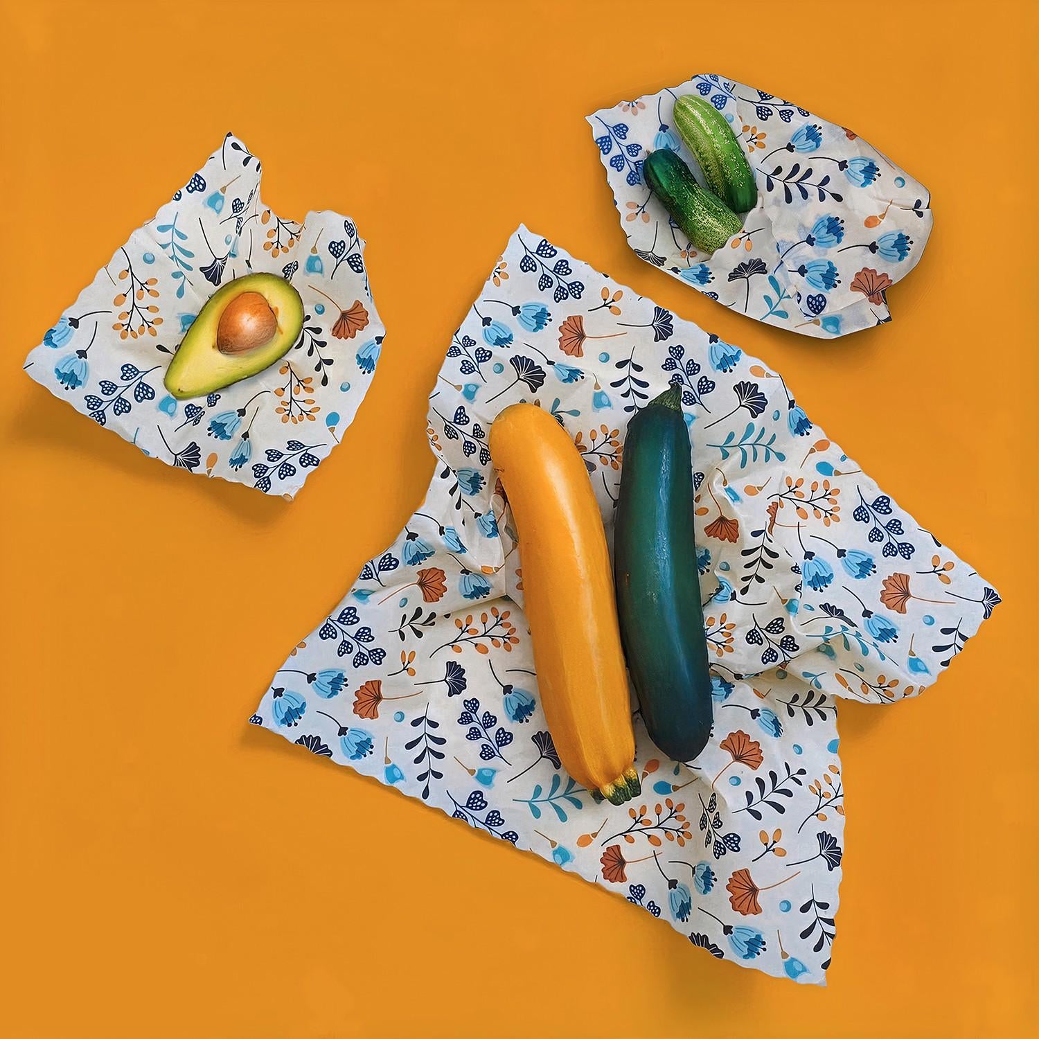 Zestaw woskowijek do kanapek BeePack®  Twings – ekologiczne, wielorazowe opakowania na żywność z naturalnych materiałów, zero plastiku, wzór: gałązki