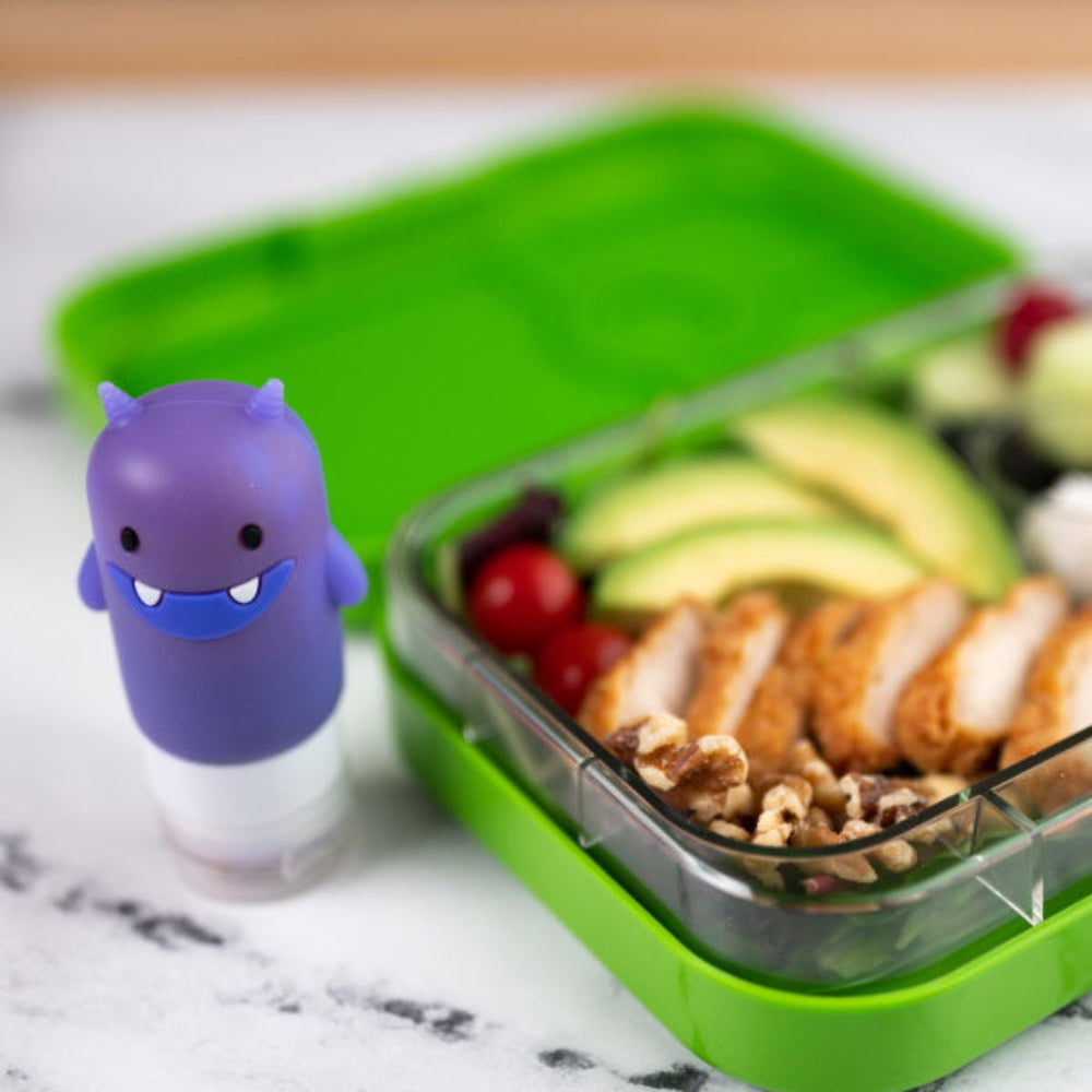 3 Mini butelki na sos Yumbox – kolorowe potworki, szczelne i łatwe w użyciu przez dzieci