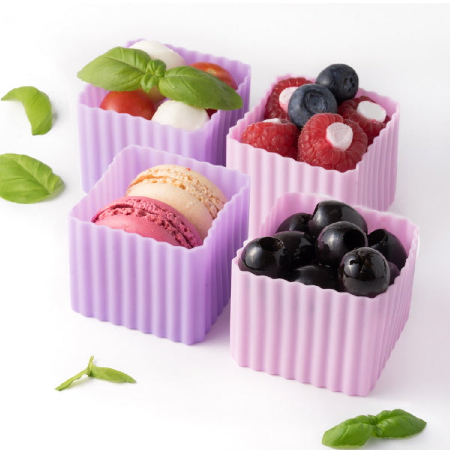 4 Foremki do lunchboxów Yumbox Rose/Lilac– idealne do rozdzielania przekąsek w lunchboxie, na owoce, orzeszki, sery i inne, kolor: różowy/fioletowy