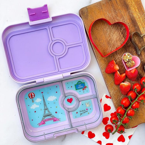 Lunch box z 3 przegródkami - fioletowy Yumbox Panino z paryskimi motywami